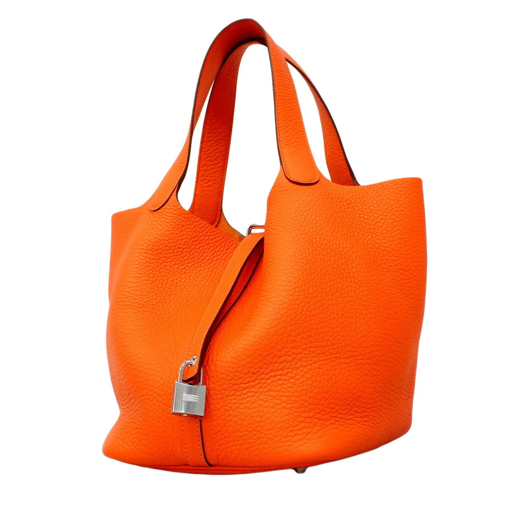 Hermes Picotin Lock MM handbag, Taurillon Clemence leather, Orange Mini An, K...